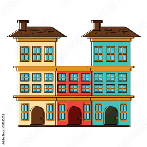 Residential houses over white background, colorful design. vector illustration