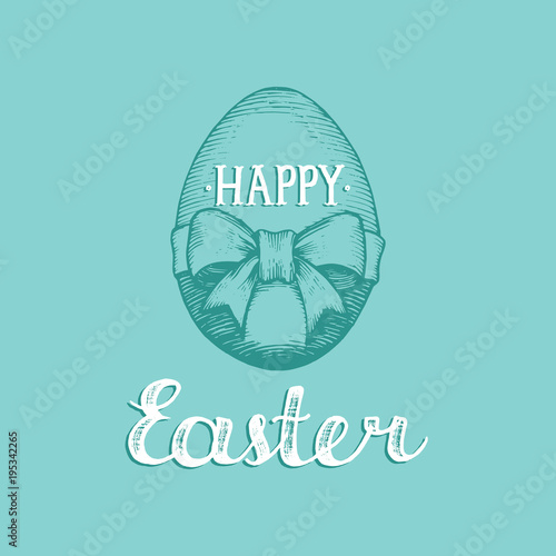 Hand lettering Happy Easter in vector.Drawn paschal egg illustration for holiday poster, greeting card etc.
