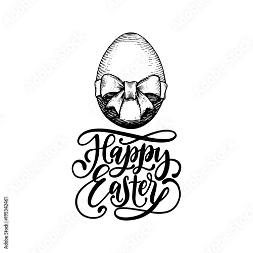 Hand lettering Happy Easter in vector.Drawn paschal egg illustration for holiday poster, greeting card etc.