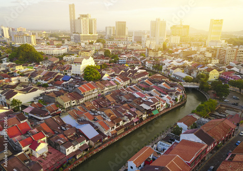 Fotótapéta Aerial view of Malacca city during sunrise.