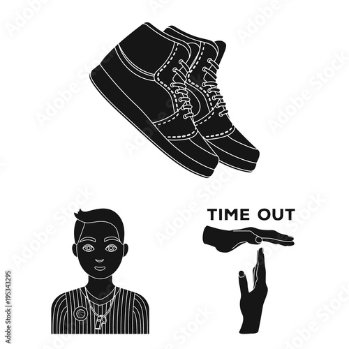 Basketball and attributes black icons in set collection for design.Basketball player and equipment vector symbol stock web illustration.