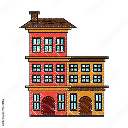 Residential houses over white background, colorful design. vector illustration
