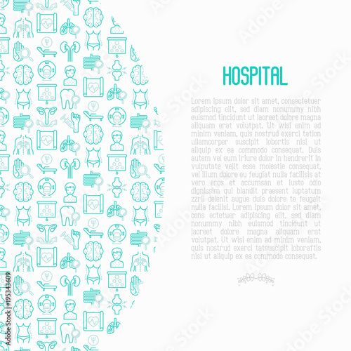 Hospital concept with thin line icons for doctor's notation: neurologist, gastroenterologist, manual therapy, ophtalmologist, cardiology, allergist, dermatologist, dentist. Vector illustration.