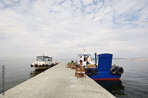 Photography cargo ships at pier in buyukada, prince islands, istanbul