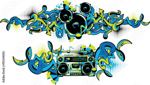 Boom box and loudspeakers in graffiti style