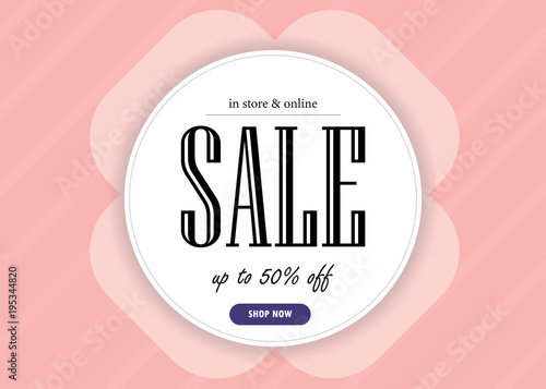 Sale banner template design. Vector illustration in pink color.