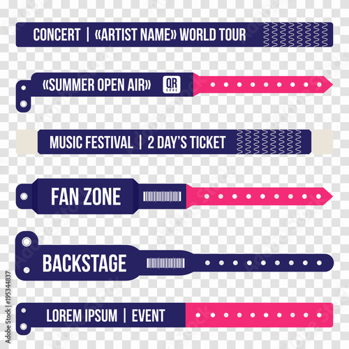Concert bracelets for entrance to the event. Set of wristbands for entrance to the festival, concert