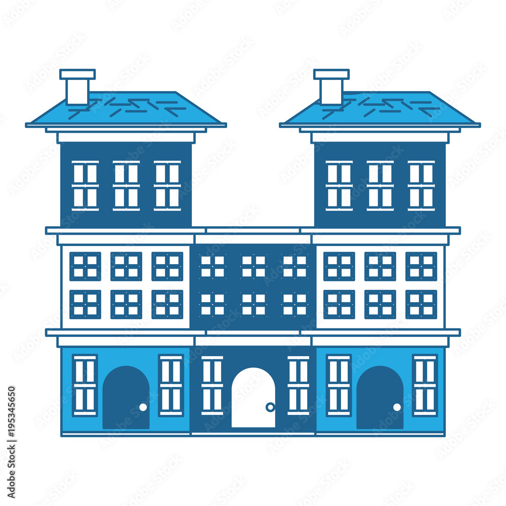 Residential houses over white background, blue shading design. vector illustration