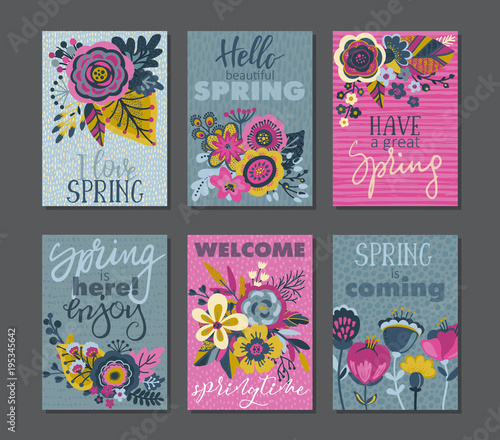 Fototapeta Naklejka Na Ścianę i Meble -  Vector collection of spring cards.