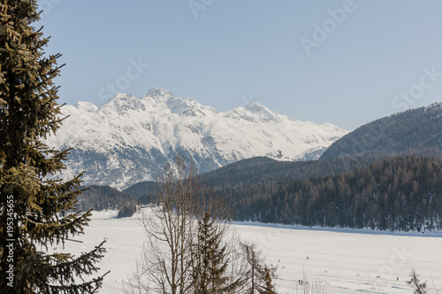 St. Moritz, St Moritzersee, Piz Languard, Schafberg, Alpen, Winter, Wintersport, Oberengadin, Graubünden, Schweiz