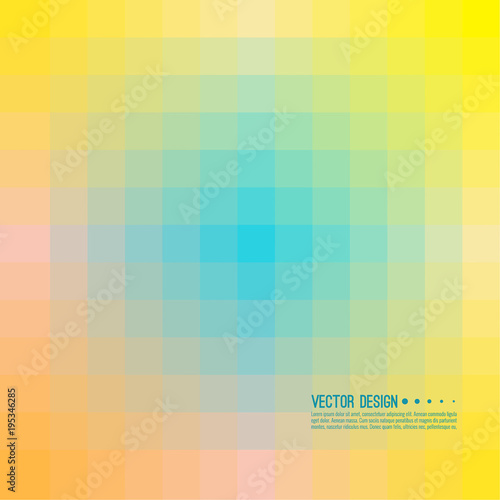 Abstract background with rhythmic overlapping squares. Transition and gradation of color. Vector blend gradient for illustrations, covers and flyer. Pixel blue, yellow.