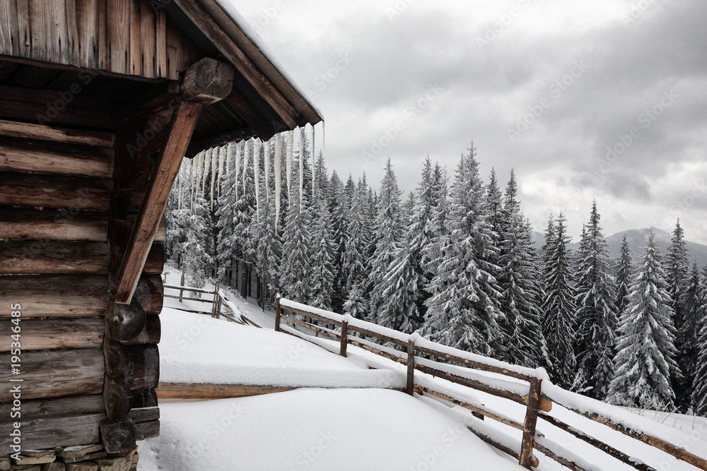 Summer hut of shepherds in winter. Summer hut of shepherds in winter.