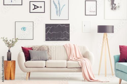 Posters in pastel living room