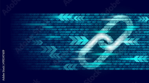Blockchain hyperlink symbol on binary code number big data flow information. Cryptocurrency finance business concept vector illustration background template