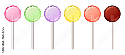 Set of glossy round colorful lollipops.
