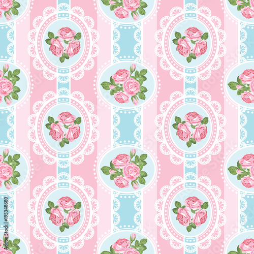 Shabby chic rose seamless pattern on pink background