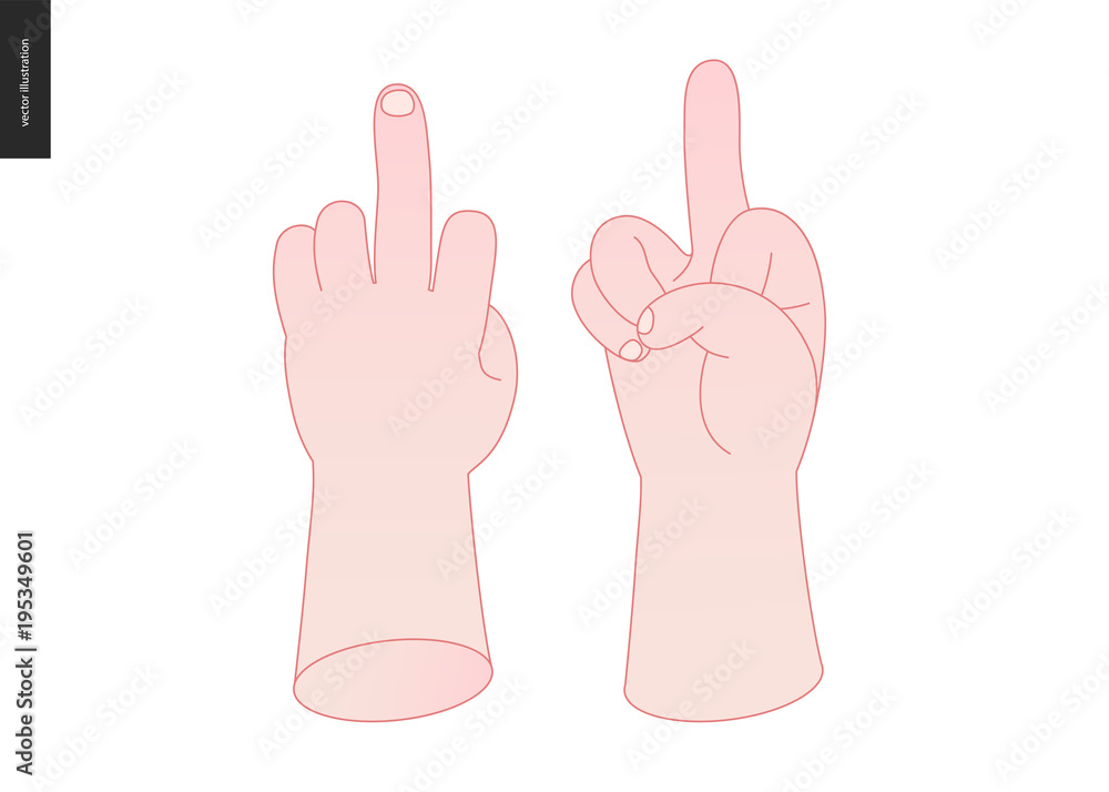 The vector illustrated set of outlined hand drawn hand with f-gesture The vector illustrated set of outlined hand drawn hand with f-gesture