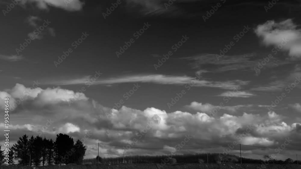 Hyperlapse of clouds in countryside. Cumulus and cirrus moving from right to left over dark trees. Hyperlapse of clouds in countryside. Cumulus and cirrus moving from right to left over dark trees.