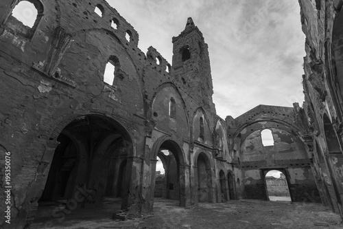 interior iglesia bombardeada en belchite restos de la guerra civil photo