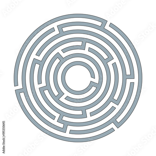 Abstract circular maze labyrinth with an entry and an exit A flat illustration on a white background A puzzle for logical thinking finding an exit solving in a game form Isolated Vector graphics