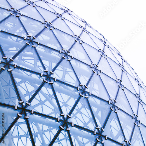 Element of a domed roof. Modern architecture. Blue tone