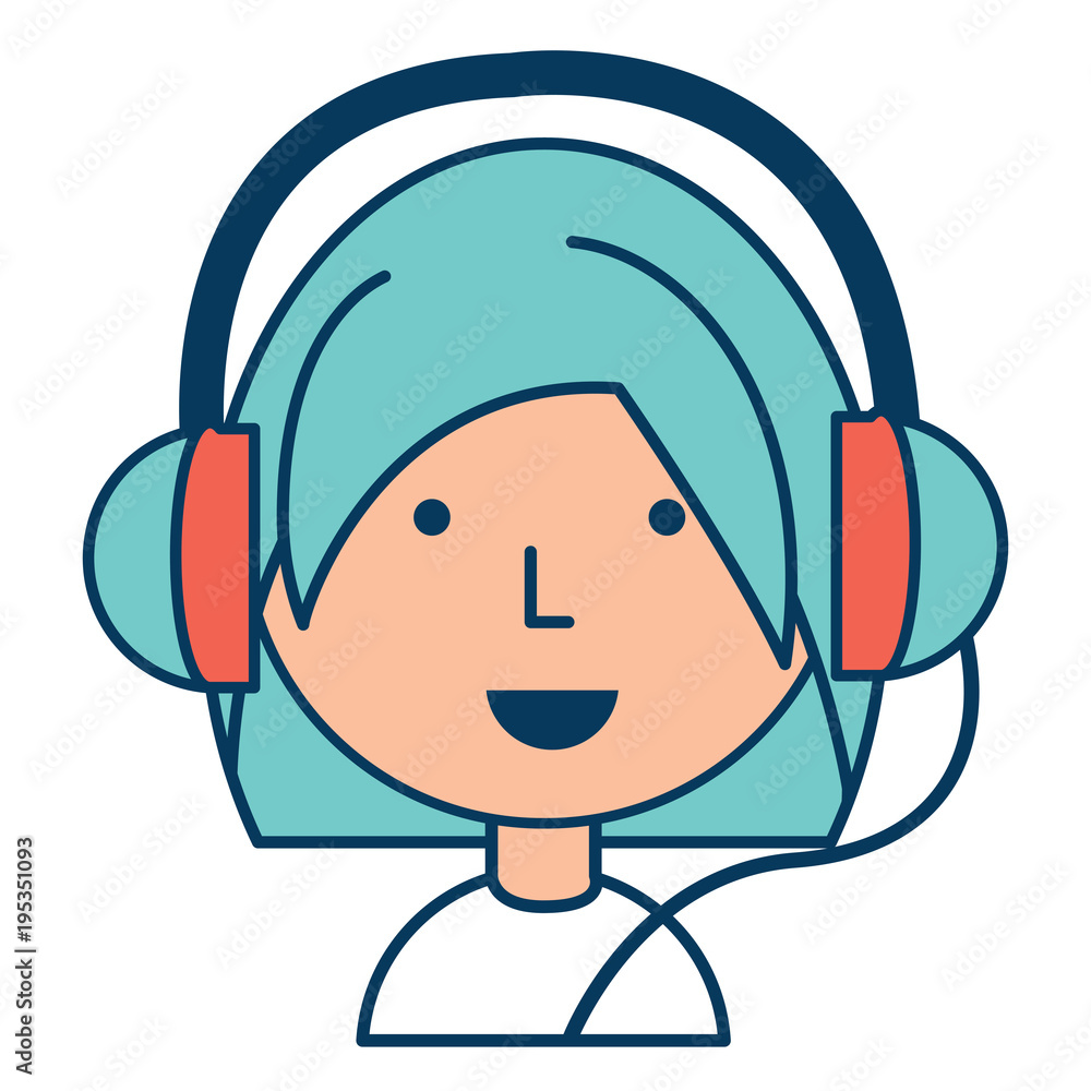 Cartoon girl with headphones over white background, colorful design. vector illustration Cartoon girl with headphones over white background, colorful design. vector illustration