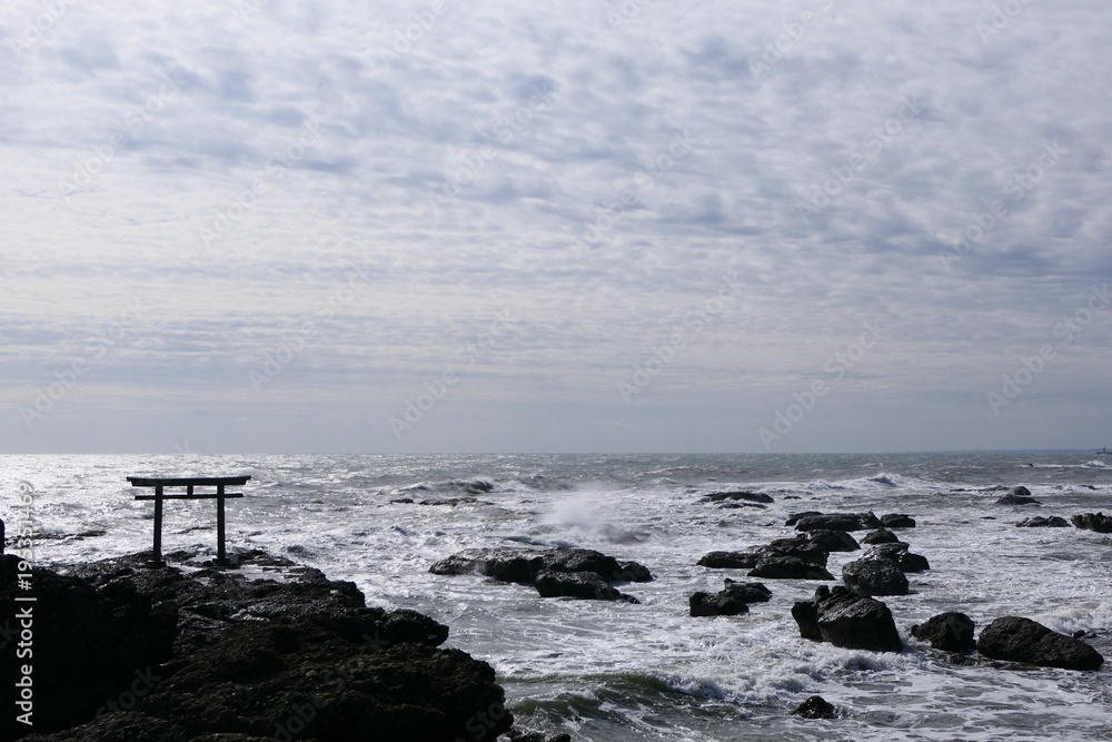 大洗海岸。大洗磯前神社。大洗　茨城　日本。三月上旬。