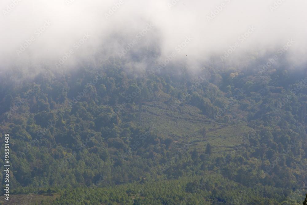 Clouds over mountain in Guatemala, sign of deforestation in central america.