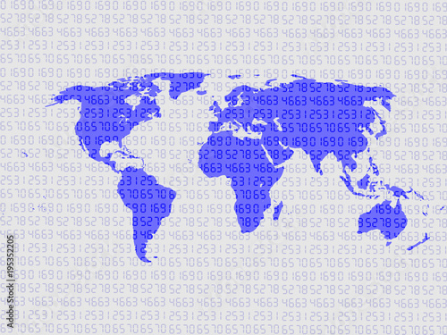 World map on digits as background represent innovation concept and global connection. Technology Background.  Concept of travelling around the world. Vector illustration.