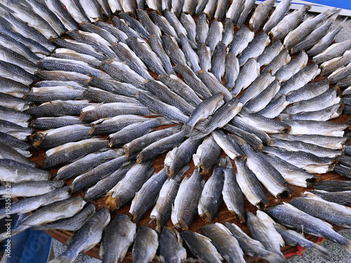 Dried Raw Salted Fish in a Tray