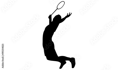 silhouette style badminton players jump