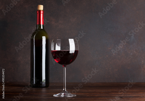 Red wine bottle and glass