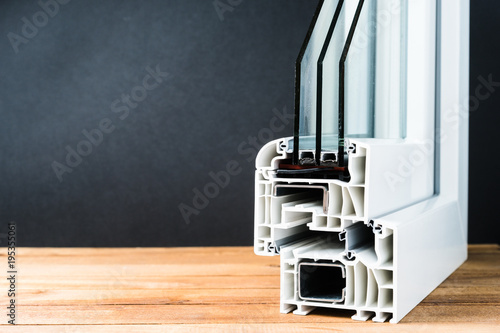 windows cross section, triple glass, double chamber