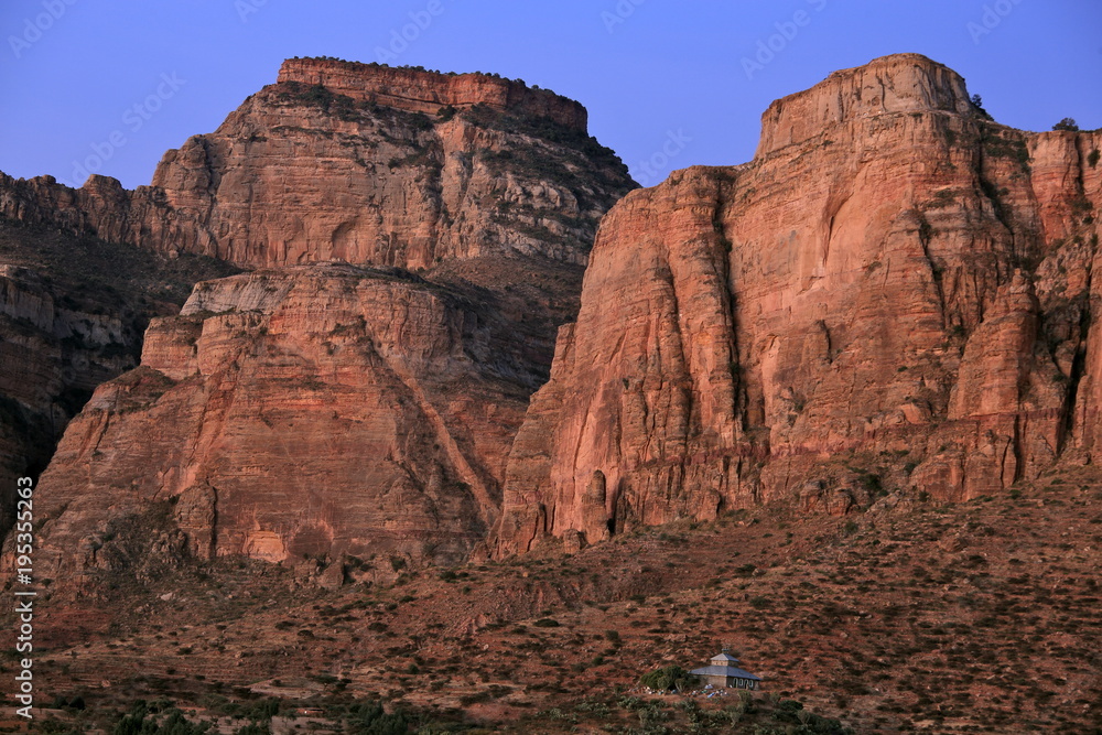 Landscape in Tigray province at sunrise dusk, Ethiopia