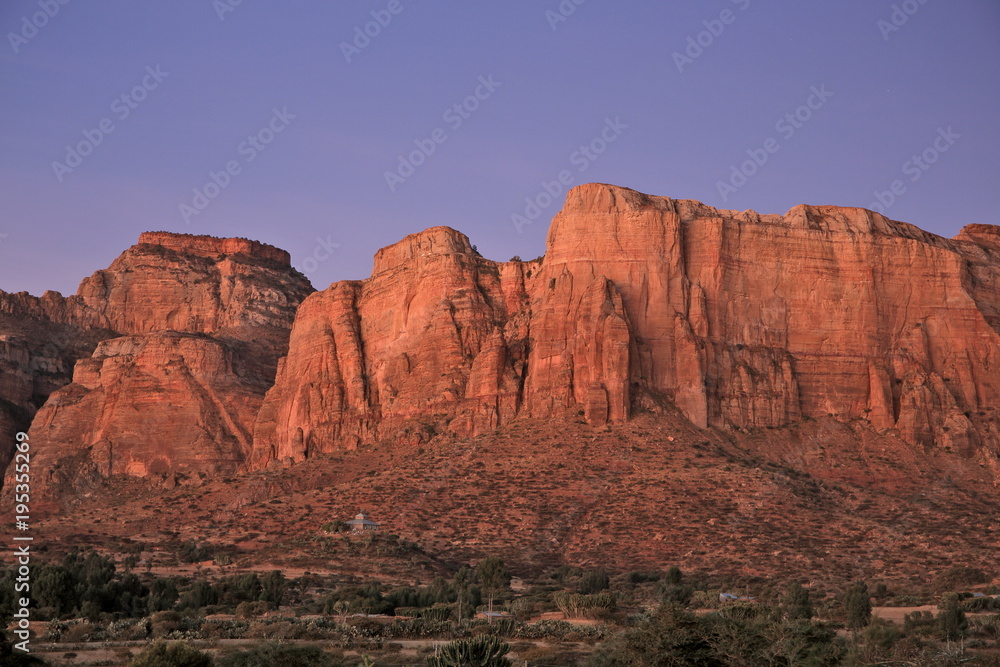 Landscape in Tigray province at sunrise dusk, Ethiopia