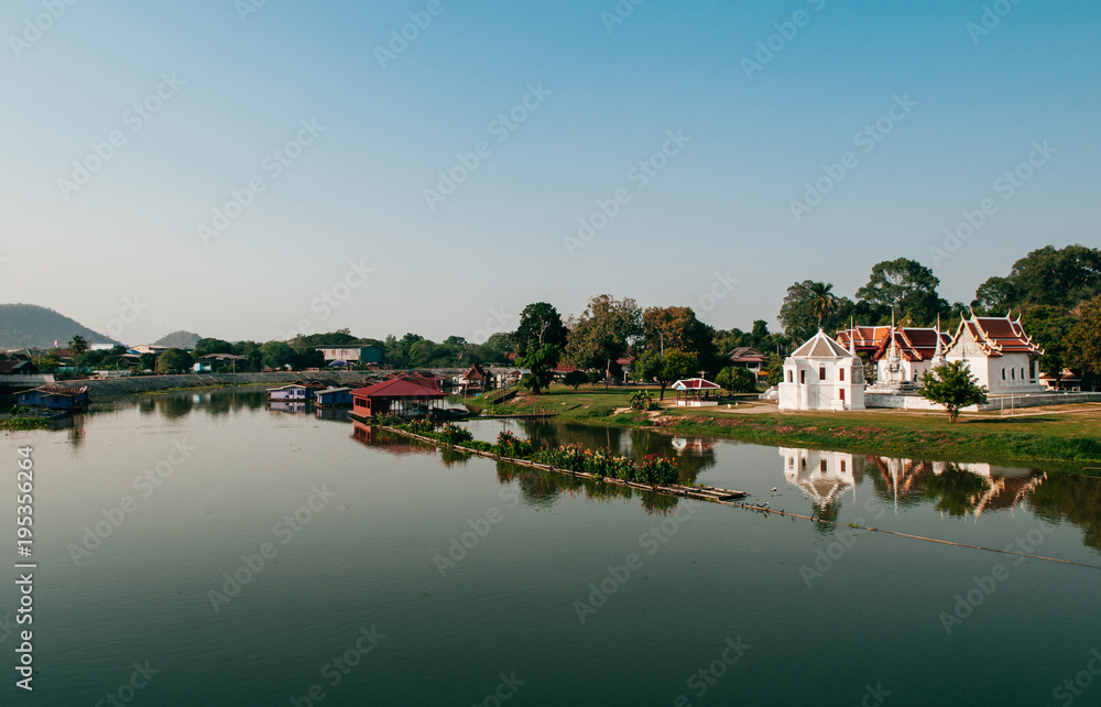 Wat Uposatharam Temple or Wat Bot by the calm river of Uthaithani, Thailand