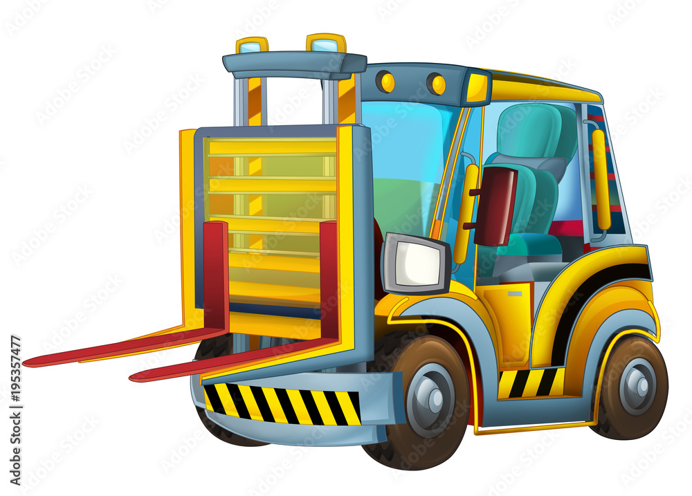 Naklejka premium cartoon scene with forklift on white background - illustration for children