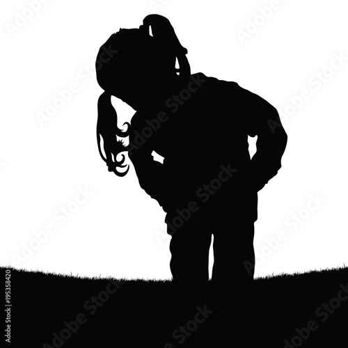 child on the grass with cute hairstyle silhouette