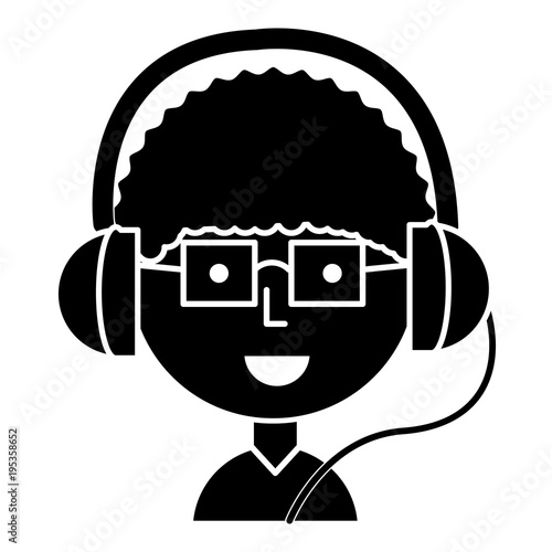 Cartoon man with glasses and headphones over white background, vector illustration