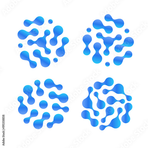 Abstract h2o liquid drop vector icon set. Purified distilled water logo. Air humidity illustration.