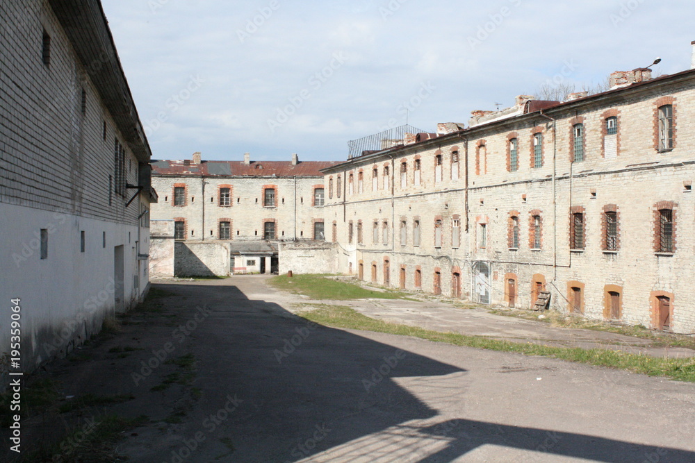 Guard tower and exterior of Paterei Vangla, abandoned prison, Tallinn, Estonia