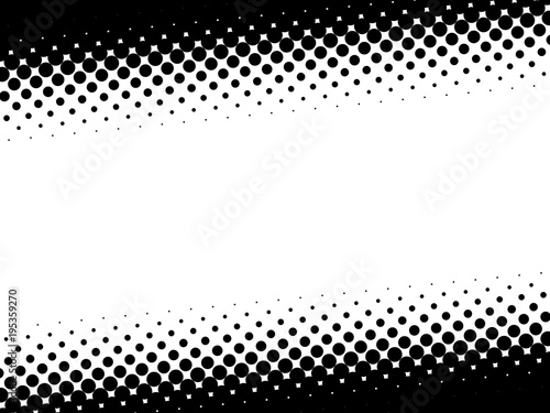 Halftone black and white background. Banner with dots