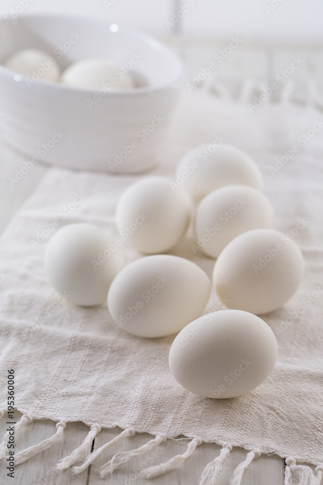 White eggs on a towel White eggs on a towel