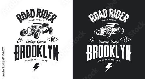 Tableau sur toile Vintage hot rod black and white tee-shirt isolated vector logo