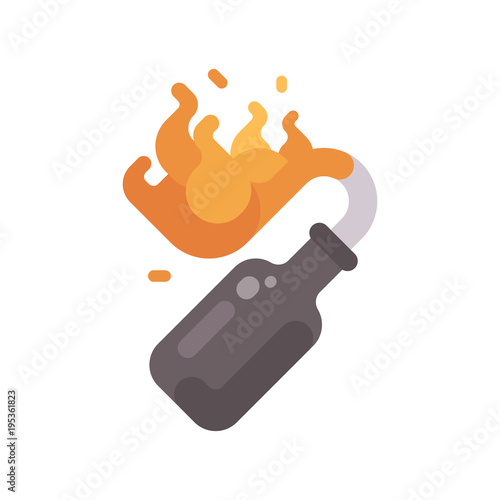 Burning Molotov cocktail bottle flat icon