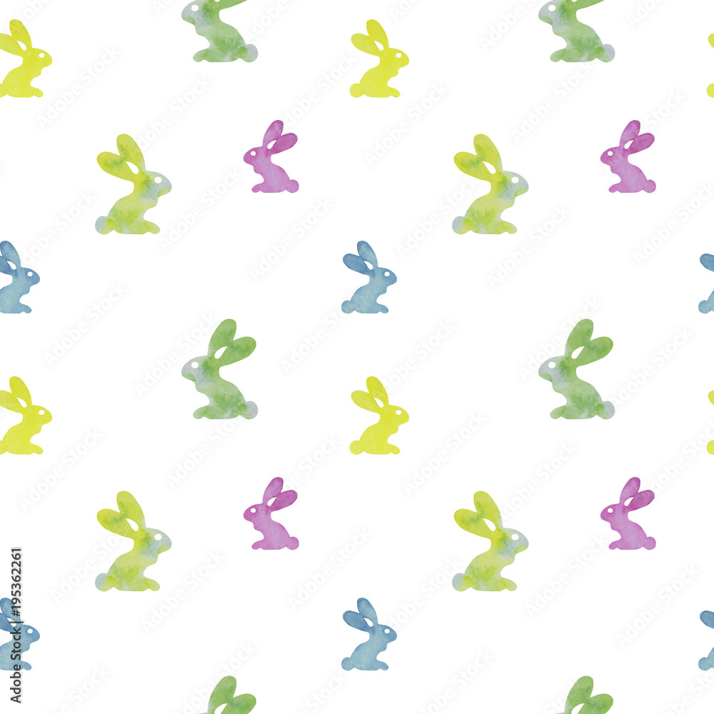 Easter rabbit seamless pattern watercolor. Bright colorful texture