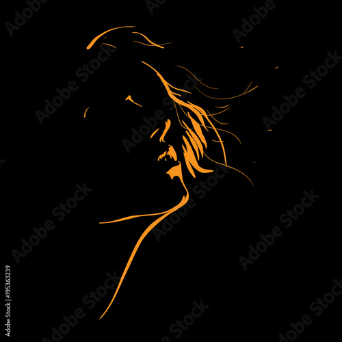 Woman face silhouette in backlight. Low Key.