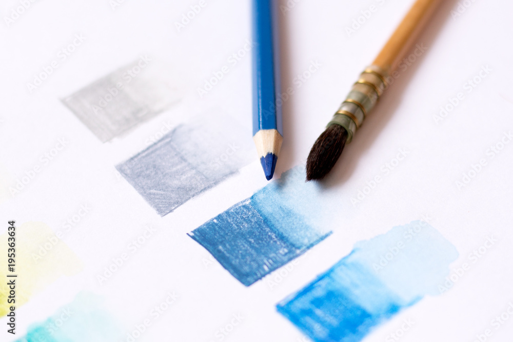 Obraz premium Brash and watersoluble pencil on paper with skale color