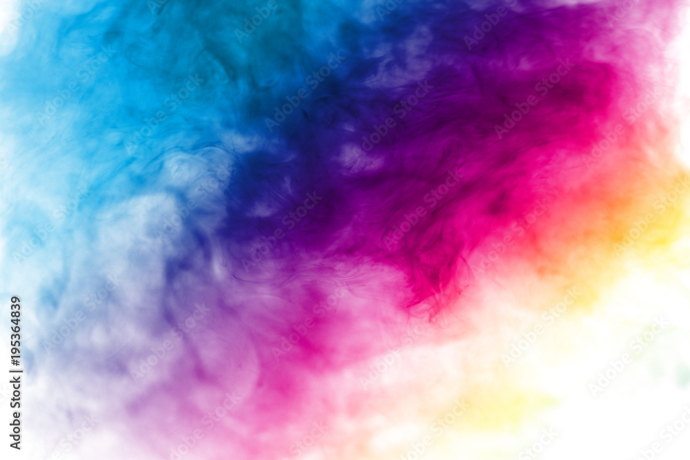 Abstract multicolored smoke on white background. Abstract bright colorful smoke on background. Color clouds.