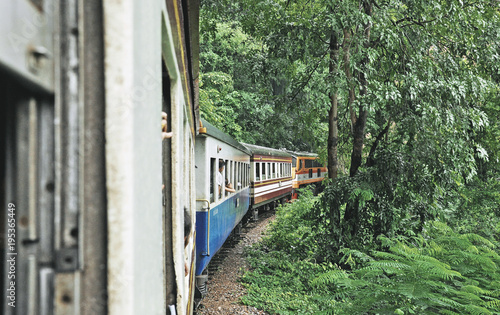 Tourists on a train in Kanchanaburi